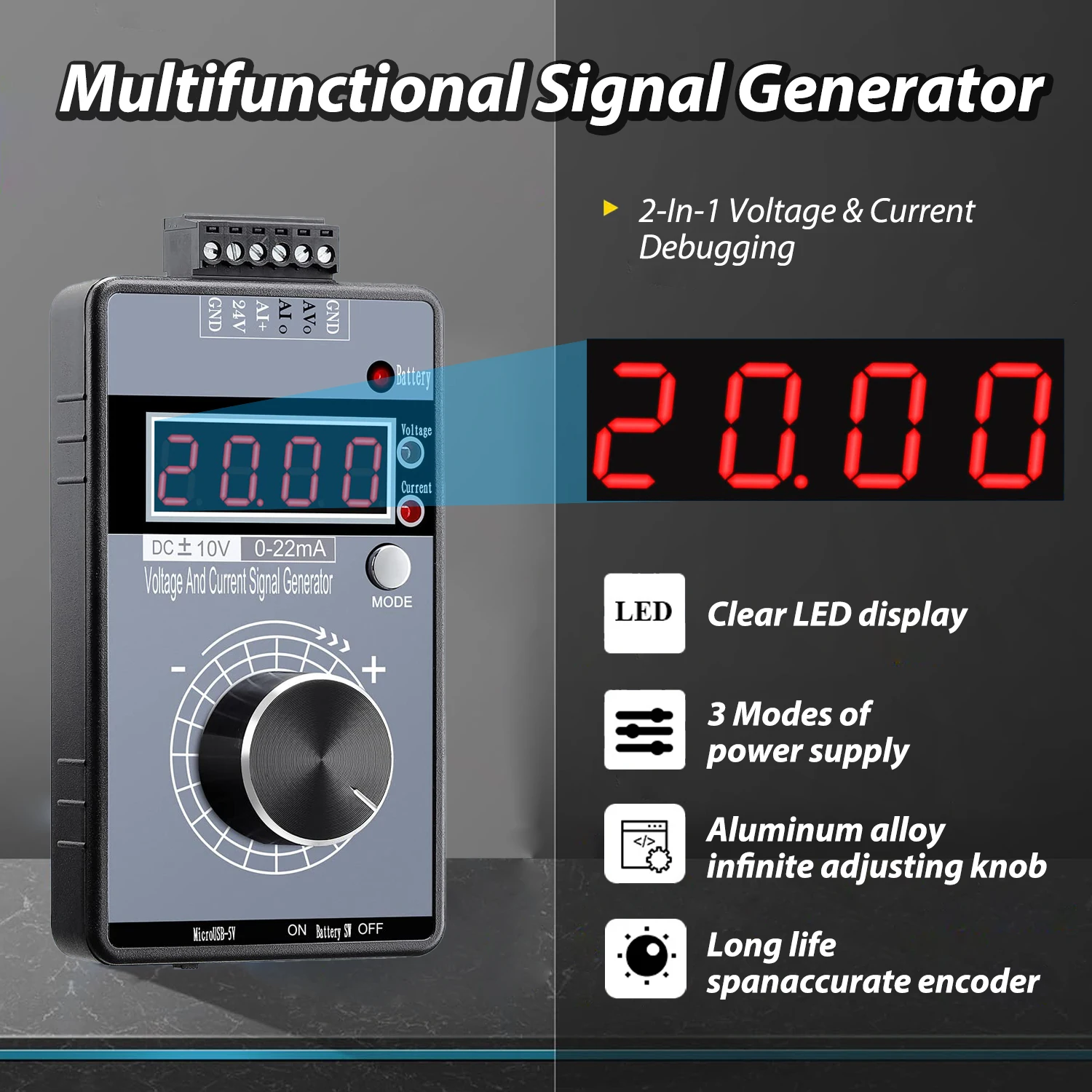 DC 0-10V 0/4-20mA Current Voltage Signal Generator USB Power Supply Interface Analog Simulator for PLC and Panel Debugging