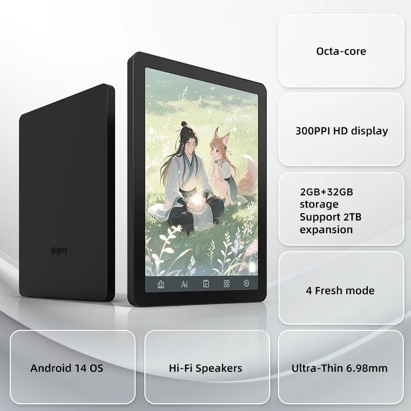 Bigme B6 EBook Reader, 2+32GB, 6'' Color E-Ink Display, 36-Level Adjustable Front Light Eye Protection E-Reader with Android 14