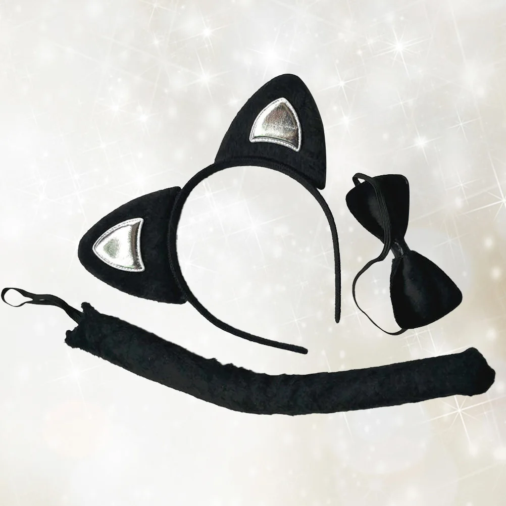 3-częściowy zestaw kostiumu z uroczymi kocimi uszkami, rozmiar uniwersalny, elastyczna opaska na głowę, idealny na imprezy, do odgrywania ról i przebrania.