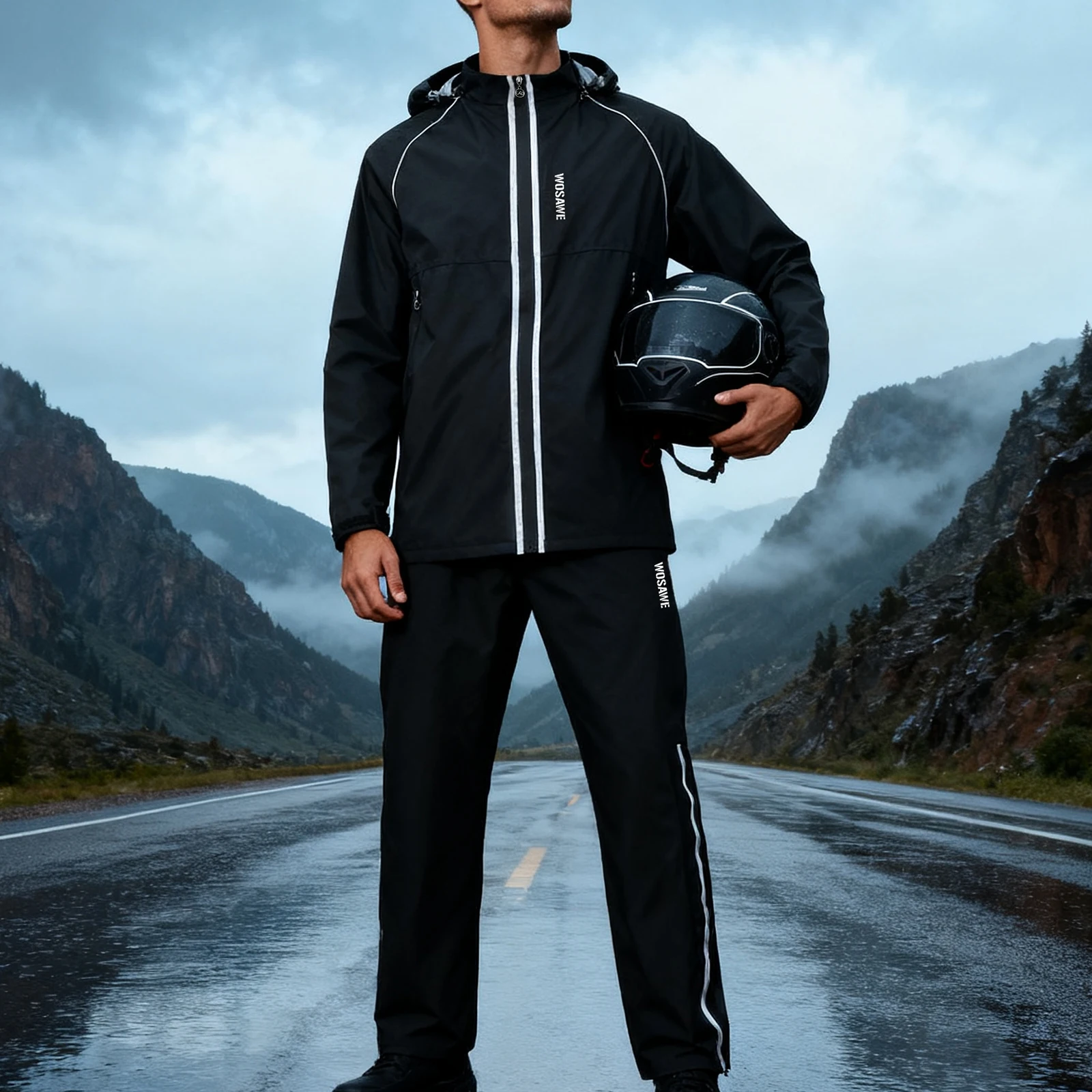 WOSAWE دراجة نارية معطف واق من المطر عاكس المطر السراويل مقاوم للماء موتوكروس دعوى دراجة نارية المطر سترة متسابق سبليت ملابس المطر