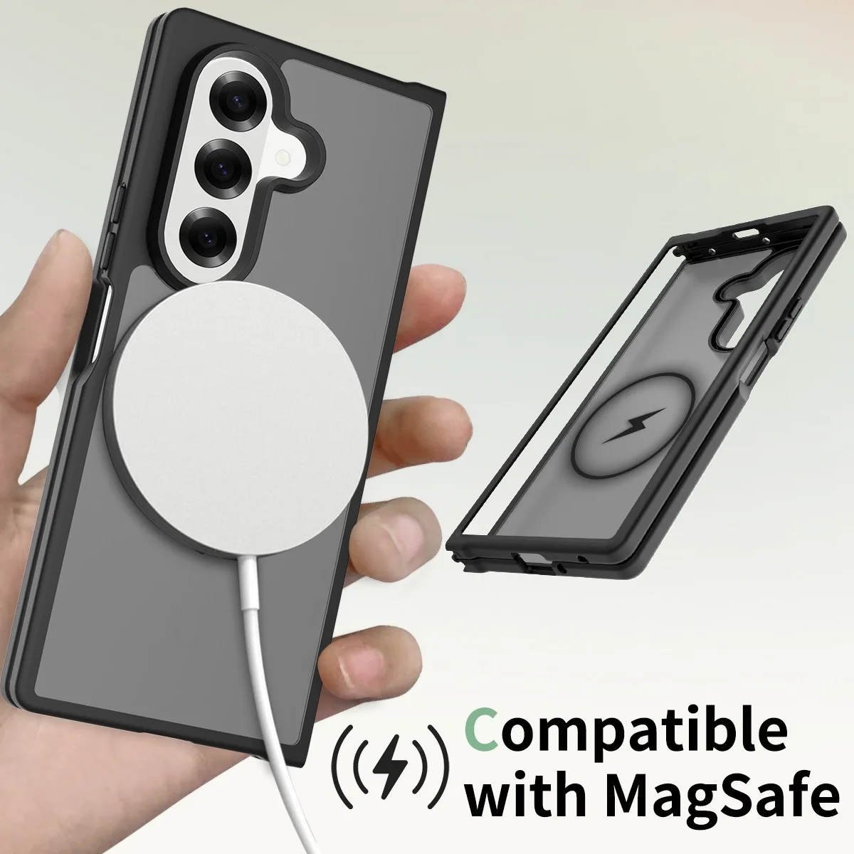 UYUXIO Vollständig Abdeckende Matte Hülle für Samsung Galaxy Z Fold 7 Magnetische Handyhülle mit Magnet für Z Fold7 Durchscheinende Abdeckung