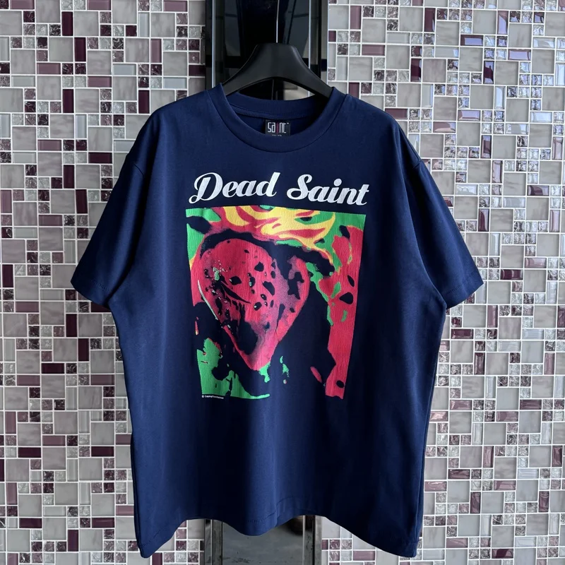 

Street Sle Abstract Red Stberry Smile fiti Personali T-irt Summer Waed Loose Men's ort Sve Trendy round Ne