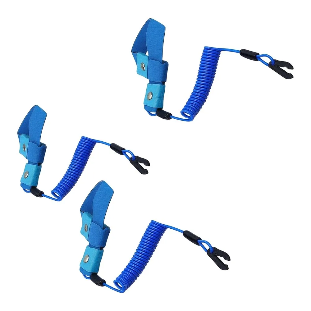 3pcs Boat Safety Lanyard for Engine Stop Switch with Floating Design Coiled Cord Stretches 90mm to 1m PU Nylon Wrist Strap Set