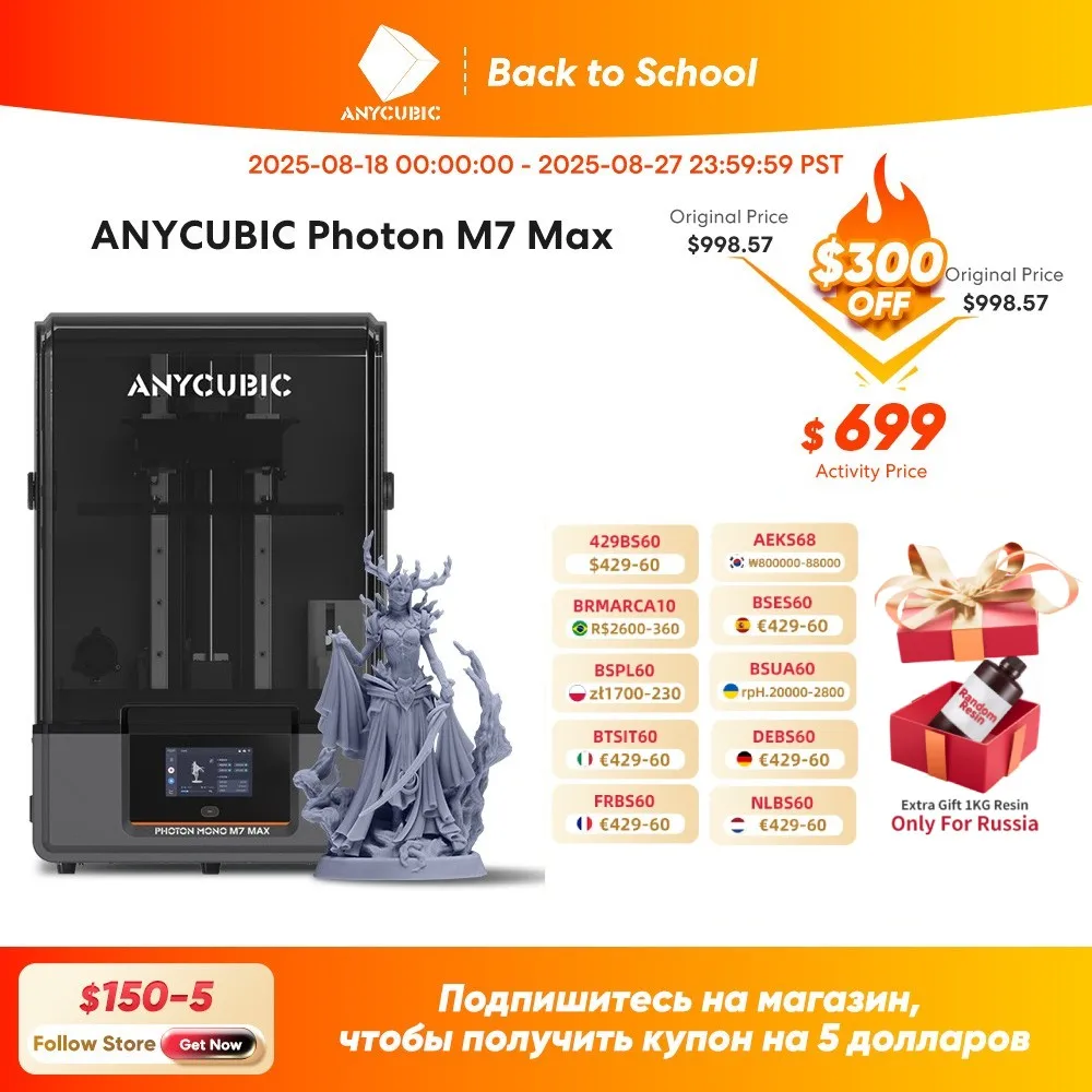 

3d принтер ANYCUBIC Photon Mono M7 Max 3d drucker With 13.6" 7K high-definition screen UV Resin 3D Printing 298x168x300mm