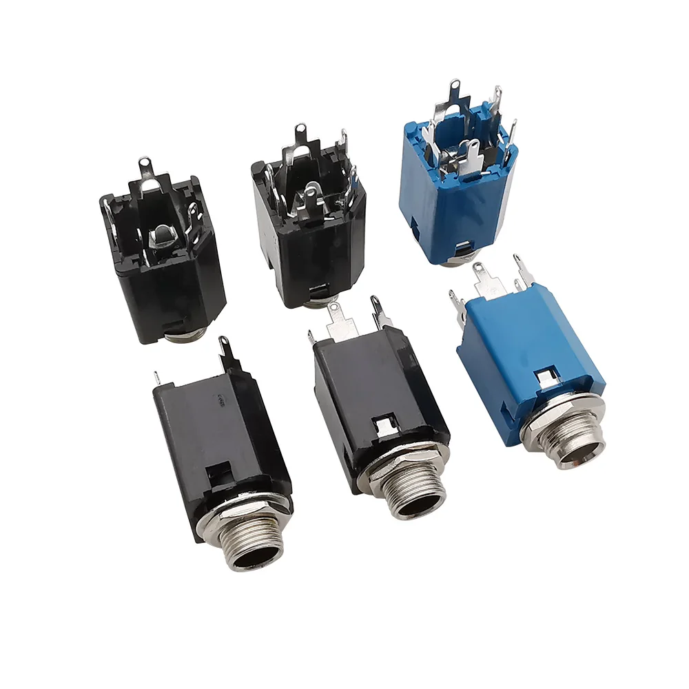 PJ-612A Audio Jack 6.35mm 1/4inch Female Socket 3/5 Pin Stereo Audio Microphone Guitar TRS Plugs Connector Nut Panel Mount