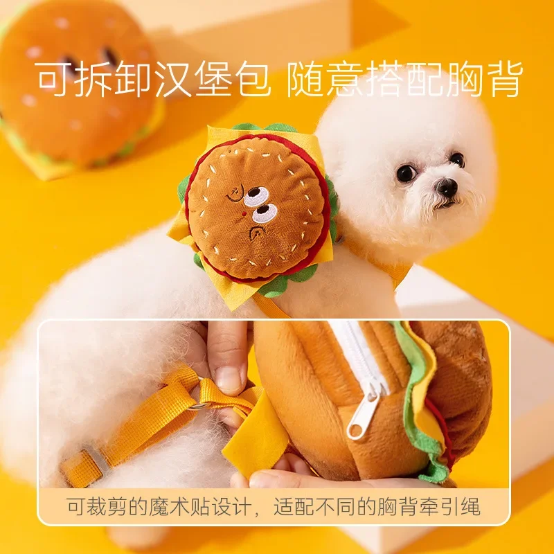 Pet Cute Burger and French Fries Backpack Towing Rope Cat Vest Dog Chest Strap for Walking Dog Rope Supplies Dog Bag