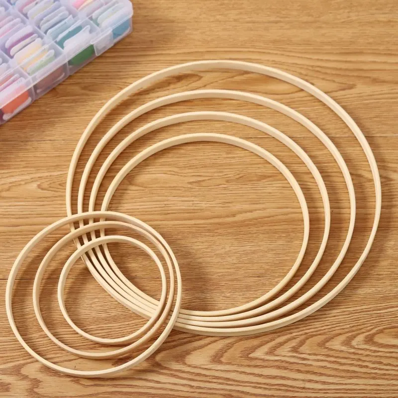 Decor 1/5Pcs Wooden DIY Handmade Embroidery Craft Bamboo Circle Ring Hanging Wedding Christmas