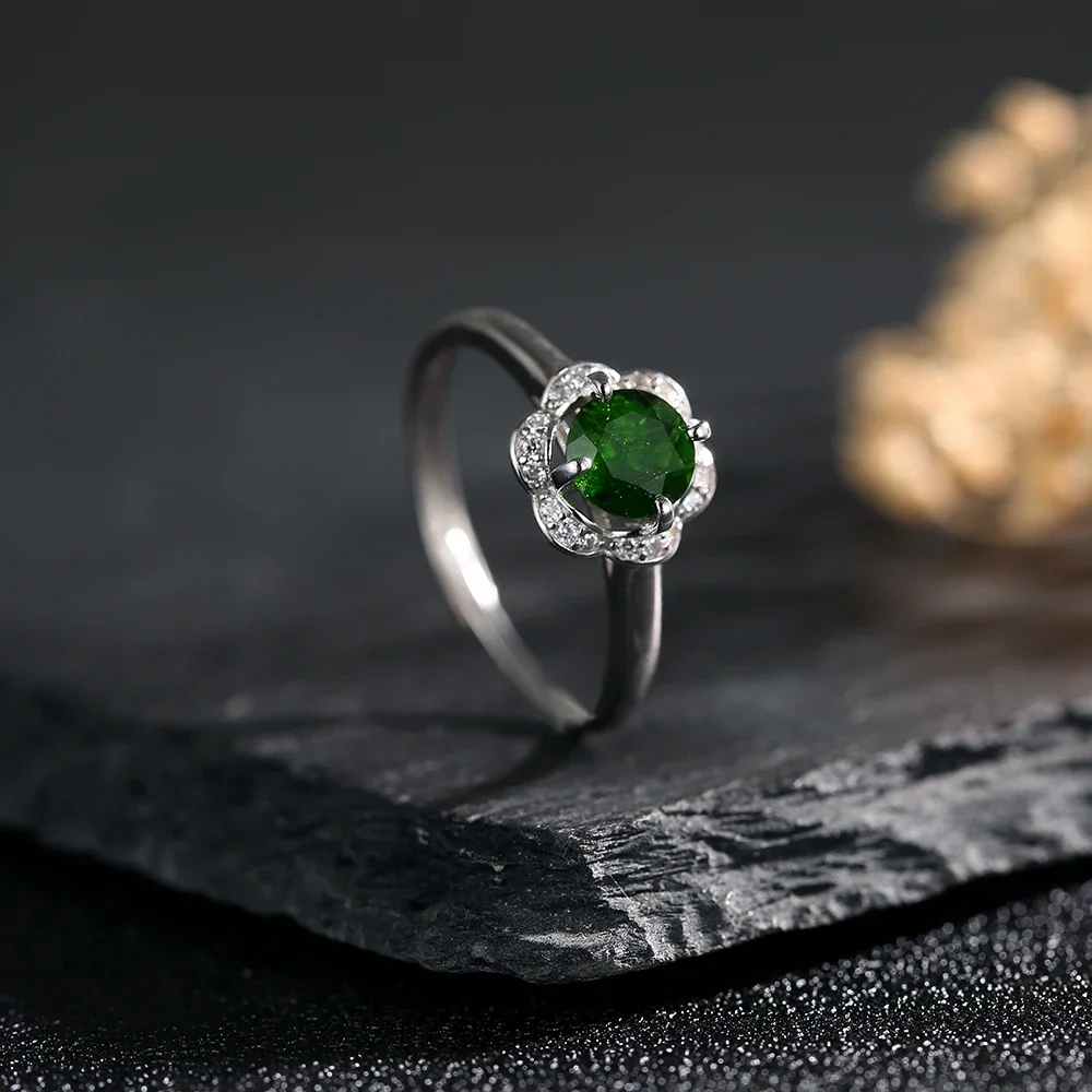 

Chrome Diopside Ring 925 Sterling Silver Virgo Birthstone Adjustable Jewelry Green Star Flower Engagement Ring Protection Stone