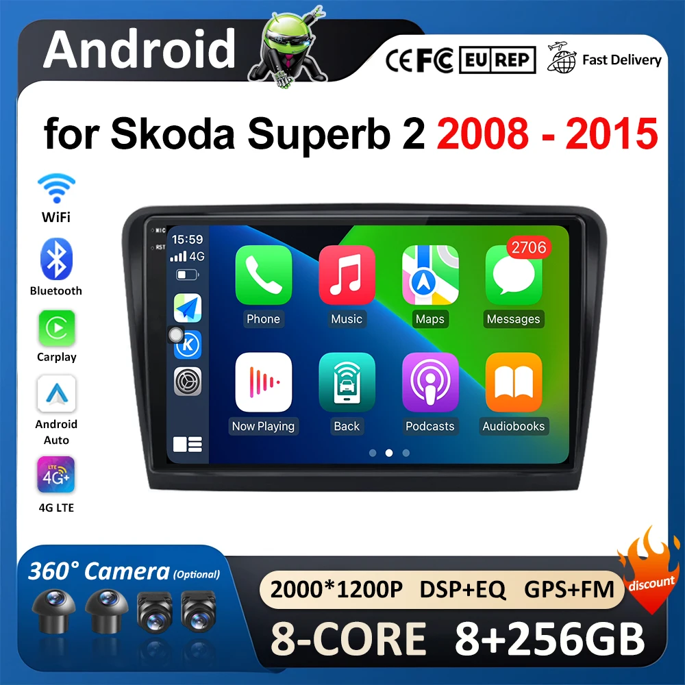 

Smart System for Skoda Superb 2 2008 2014 2015 Wireless Carplay Car Radio Video Player Touch Screen WiFi Heaf Unit Bluetooth 4G