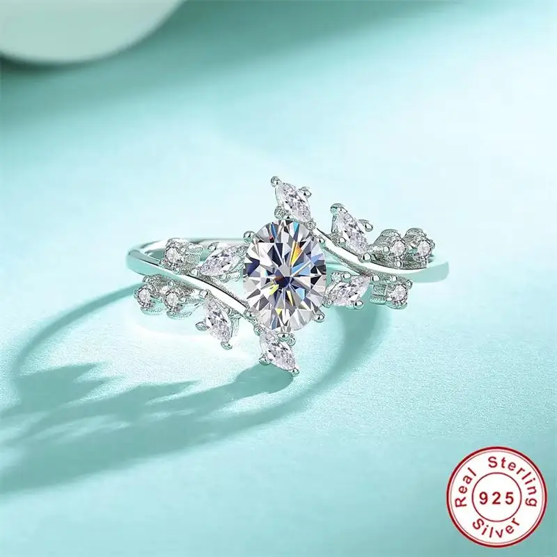 

Timeless 1CT 5*7mm Oval Cut D VVS1 Moissanite Rings for Women Plated 18K Gold 100% 925 Sterling Silver Band Wedding Jewelry