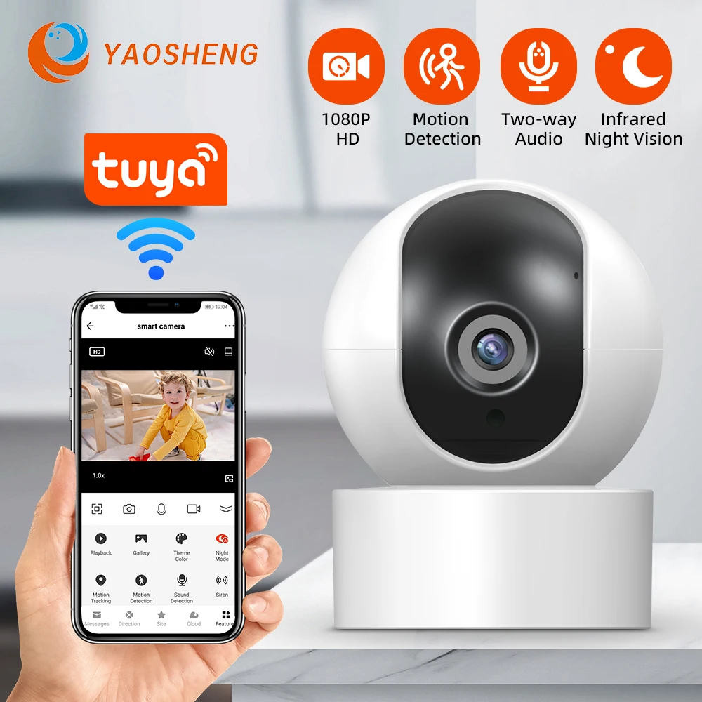 

Wifi Surveillance Camera Security Protection Intdoor Security Camera Night Vision Baby Monitor 1080P 32G/64G/128G Tuya Free APP