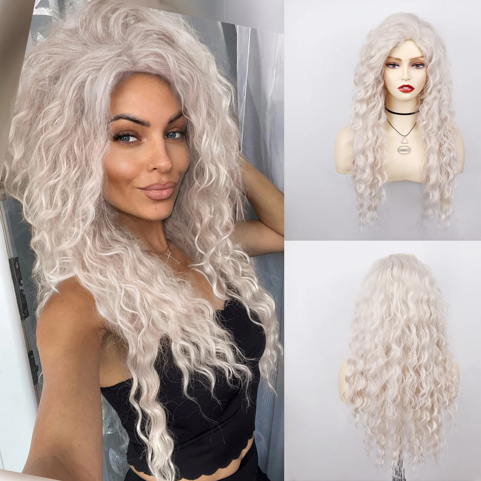 Light Pink Wig Synthetic Long Curly Hair Wigs for Women Drag Queen Fluffy Hairstyle Wave Platinum Blonde Wig Daily Cosplay Party