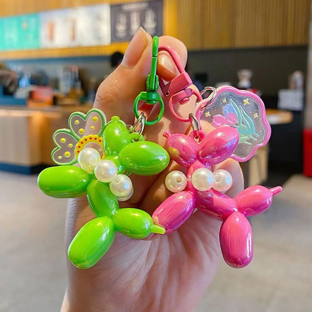 Funny Kawaii Jelly Dog Balloon Keyring Cute Acrylic Puppy Keychain Colorful Sweet Tulip Pendant Jewelry Gift