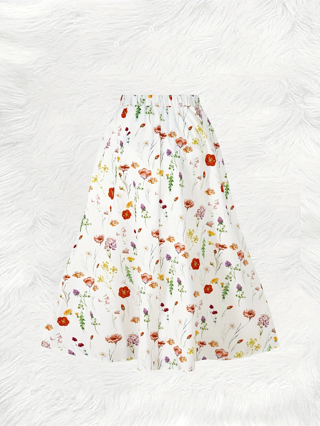 Four Seasons Four Seasons Leisure Style White Background Colorful Flower Half Skirt