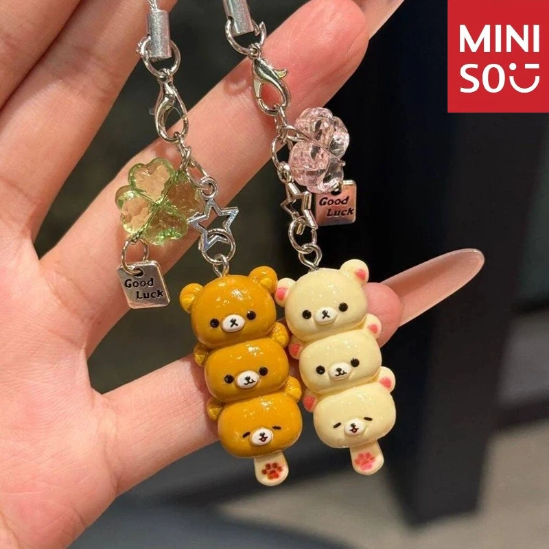 

MINISO Cute Bear Phone Charms Pendant Kawaii Anime Keychain Accessories For Keys Schoolbag iPhone 17Promax Airpods Ins Korea Y2K
