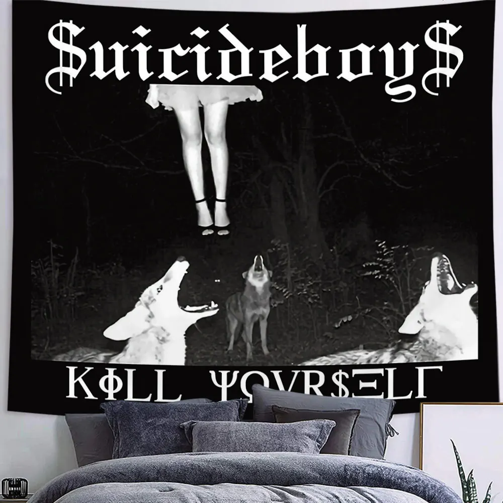 Boutique Suicideboys Kill Yourself Tapestry Wall Hanging Rapper Suicideboys Teen Room Decoration Aesthetic Dorm Decor Background