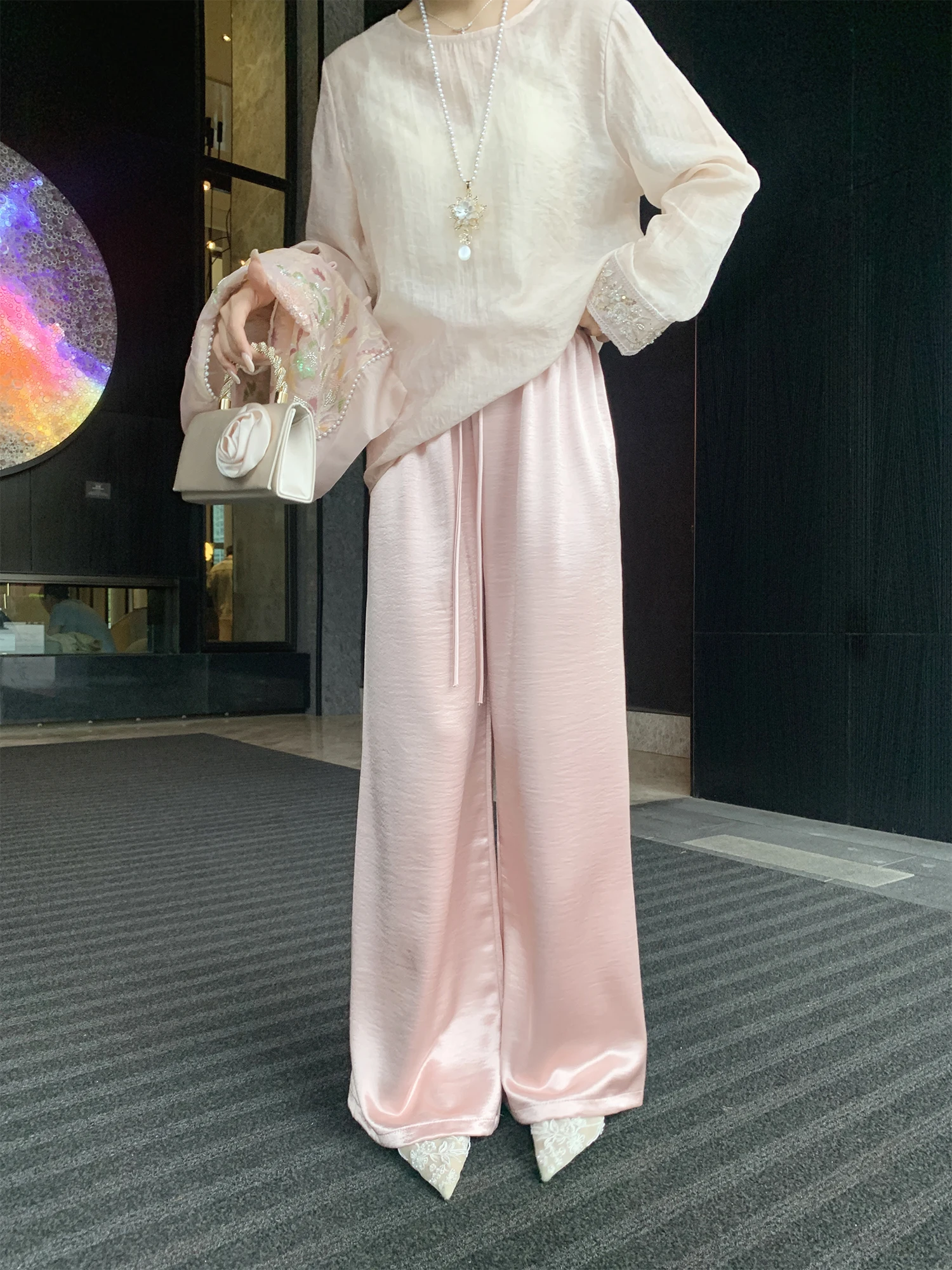 

Новая женская рубашка в китайском стиле с длинным рукавом, шелковая, с круглым вырезом, однотонная, универсальная, с вышивкой, тонкая, из полупрозрачной ткани, для делового повседневного образа