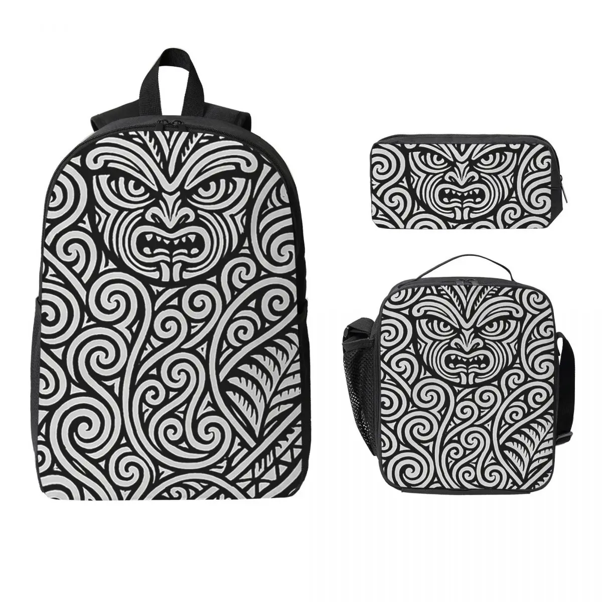 Mochila Tribal Maori Warrior Tattoo New Zealand Proud, mochila escolar, bolsos de hombro, 3 piezas, bolsa térmica para el almuerzo, estuche para lápices