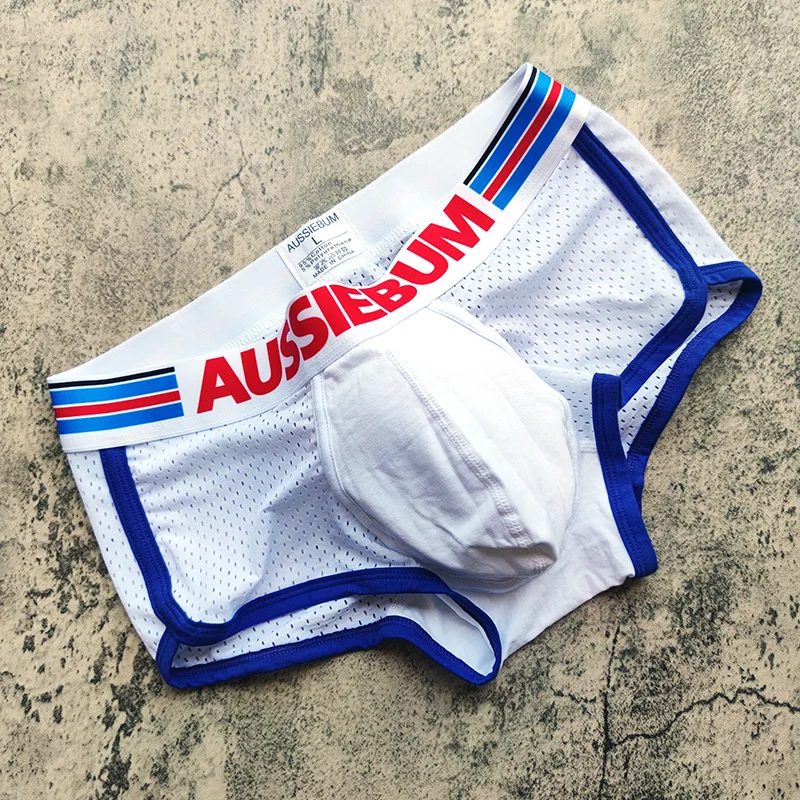 AUSSIEBUM men\'s underwear Breathable mesh cotton boxer briefs U convex design jockstrap sexy stretch comfortable underpants