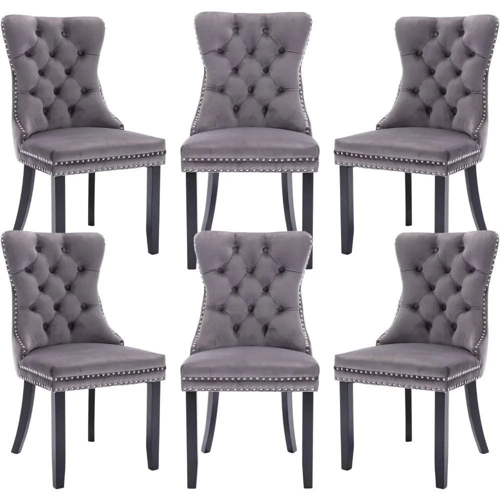 Dining Chairs Set of 6,Upholstered Dining Chairs with Ring Pull Trim and Button Back,Modern Seating for Kitchen, Bedroom