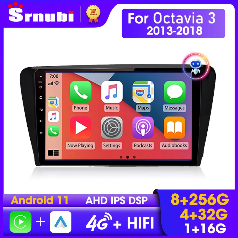 Srnubi Android 11 Car Radio for SKODA Octavia A7 2013 - 2018 Multimedia Video Player Navigation GPS 2Din Stereo DVD 9' Head Unit