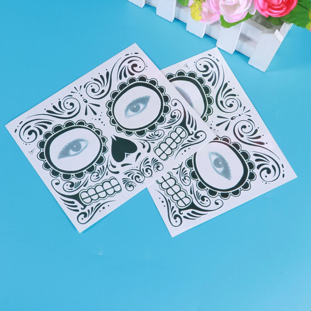 

2 Pcs Sticker Temporary Tattoos Day of The Dead Painted Face Waterproof Work