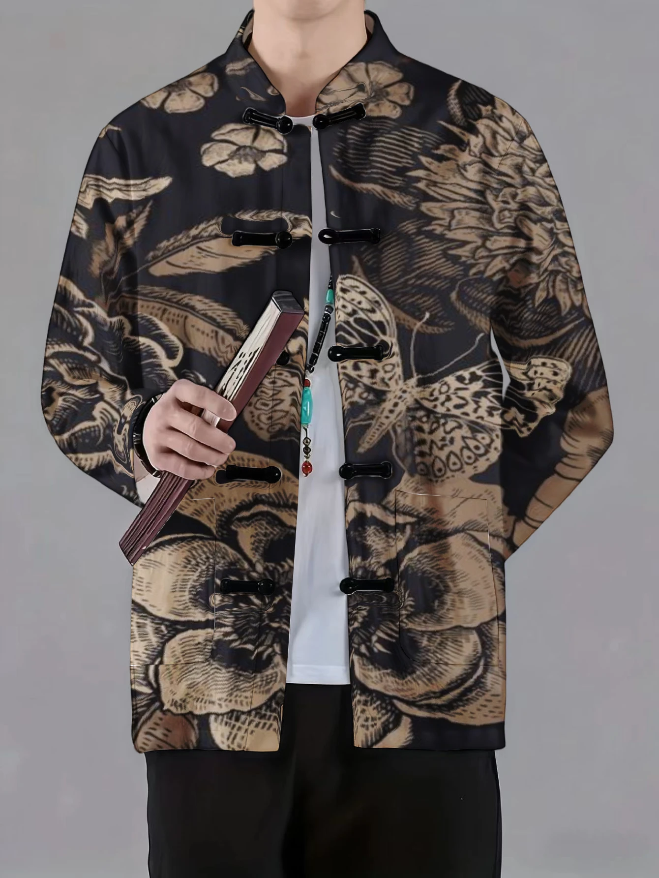 Men Men Mandarin Collar Frog Button Long Sleeve Jacket Vintage Chinese Character Butterfly Floral Auspicious Print Traditional Coat - Aliexpress Deal