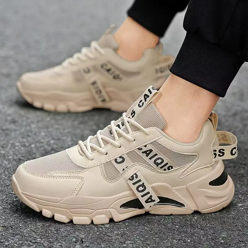 

Мужские весенне-осенние новые сетчатые повседневные кроссовки на толстой подошве, нескользящие легкие дышащие модные прогулочные туфли на шнуровке