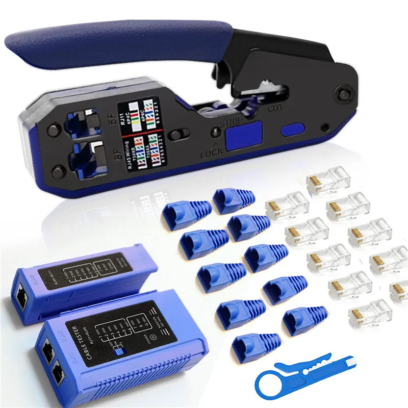 Zaciskarka RJ45 All-in-One Crimper sieciowy zestaw zaciskarka CAT6 Tester kabli sieciowych złącza do zdejmowania izolacji osłona ochronna