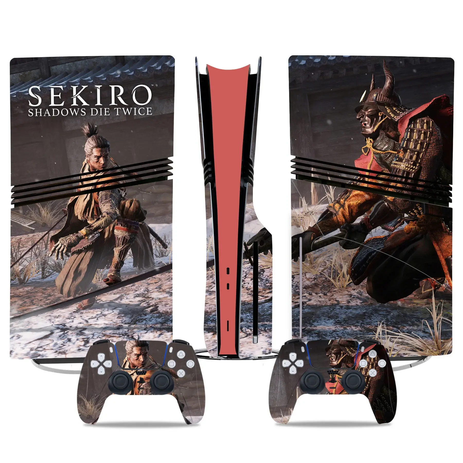 ملصق جلدي لظلال Sekiro مرتين من الفينيل لجهاز PS5 Pro وحدة تحكم القرص وحدة التحكم ملصق جلدي