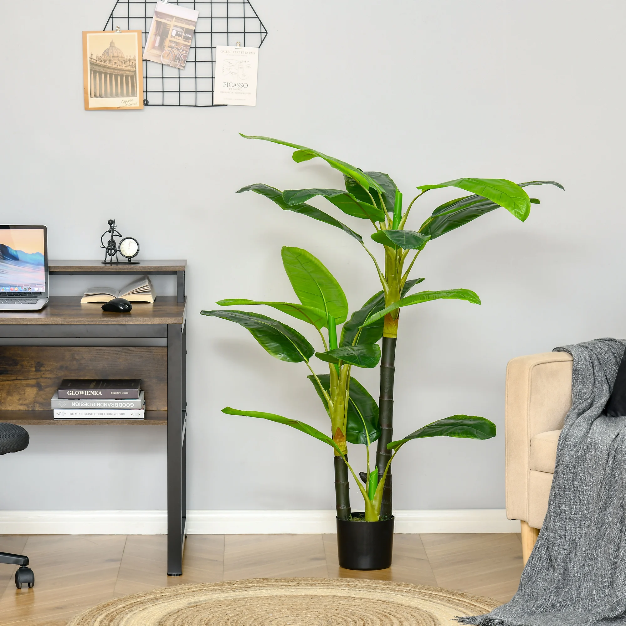 HOMCOM kunstplanten 150 cm kunstplanten in pot kunstmatige bananenboom kunstplant kunstboom kamerplant decoratieve plant kantoorplant plastic pot voor binnen