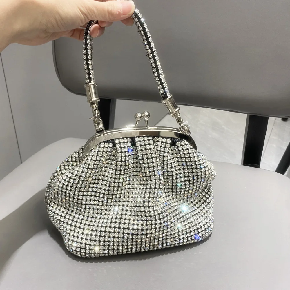 JIOMAY Party Handbag Handbags Luxury Designer Fashion Handbags for Women Shiny Rhinestone Bag Portable Elegant Silver Event Bag