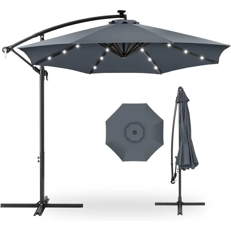 Best Choice Products 10ft Solar LED Offset Hanging Market Patio Umbrella for Backyard, Poolside, Lawn and Garden w/Easy Tilt