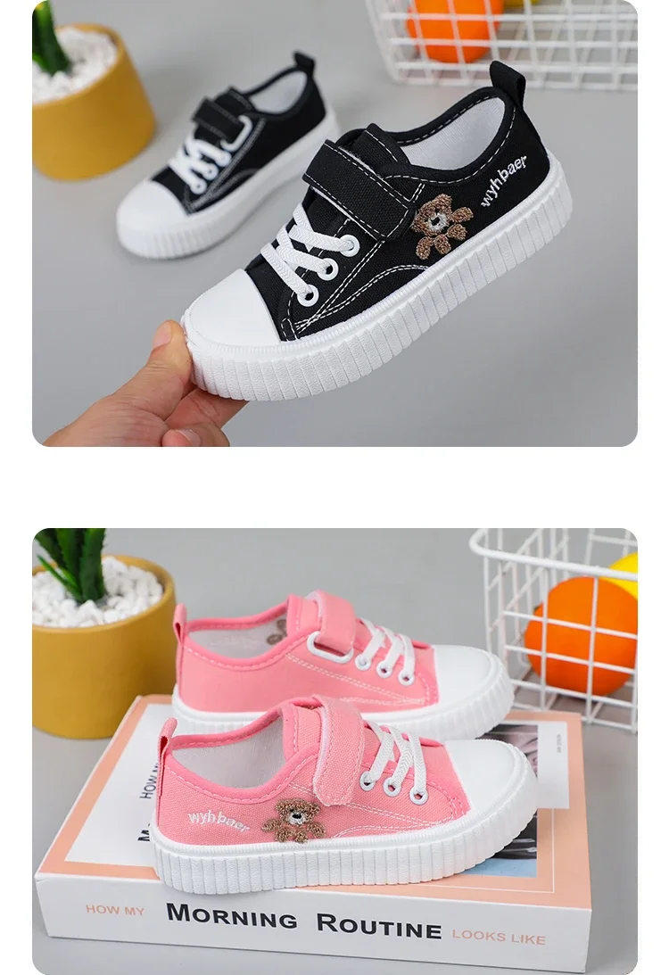 Kinder Segeltuchschuhe Frühling Herbst Weiße Stickerei Cartoon Jungen und Mädchen Einzelschuhe Rosa Weiche rutschfeste Kinder Freizeitschuhe – Detail 13