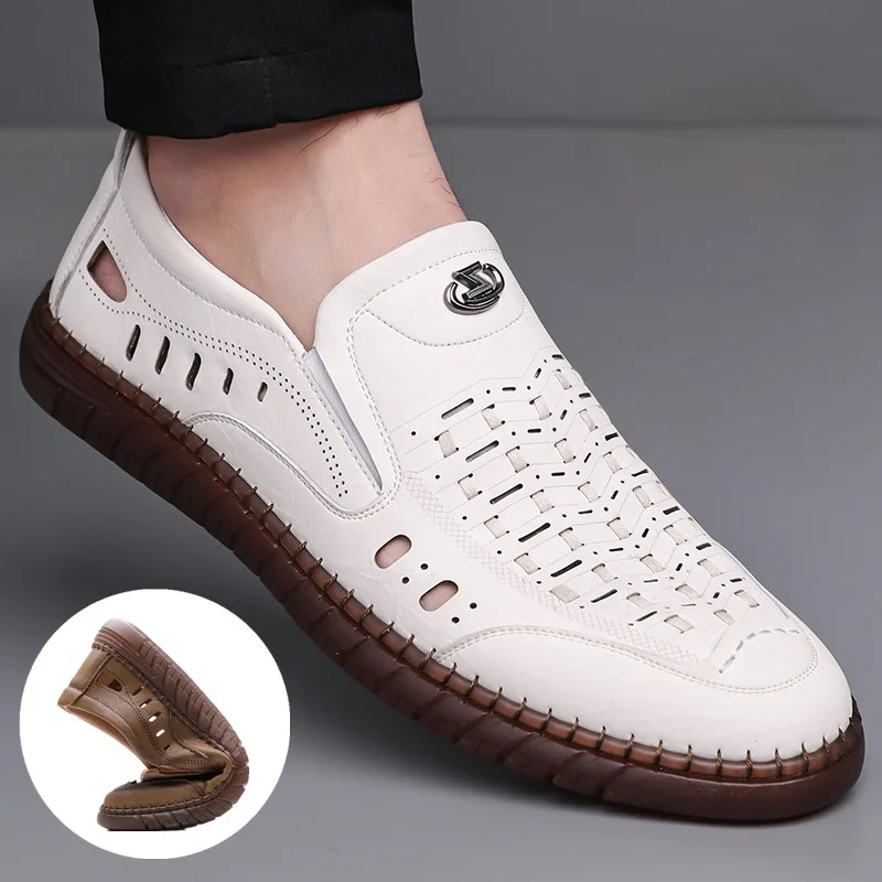 

Men's Summer Breathable Soft Bot Sandals Casual Hollow out Leather oes Cow Tendon Bot Anti-Slip Clog oes