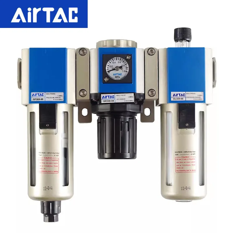 Válvula Reguladora de Presión Triple Neumática Original AirTAC, Filtro Separador de Aceite y Niebla GC200-06/GC300-10/GC400-15/GC600-20