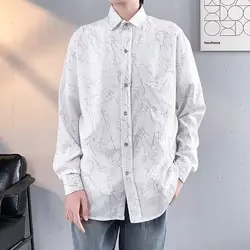 Senior Sense of Design Flaw Niche Handsome Printing Ice Silk Coolness Comfort Long Sleeves Men's Shirts Spring Autumn 2024