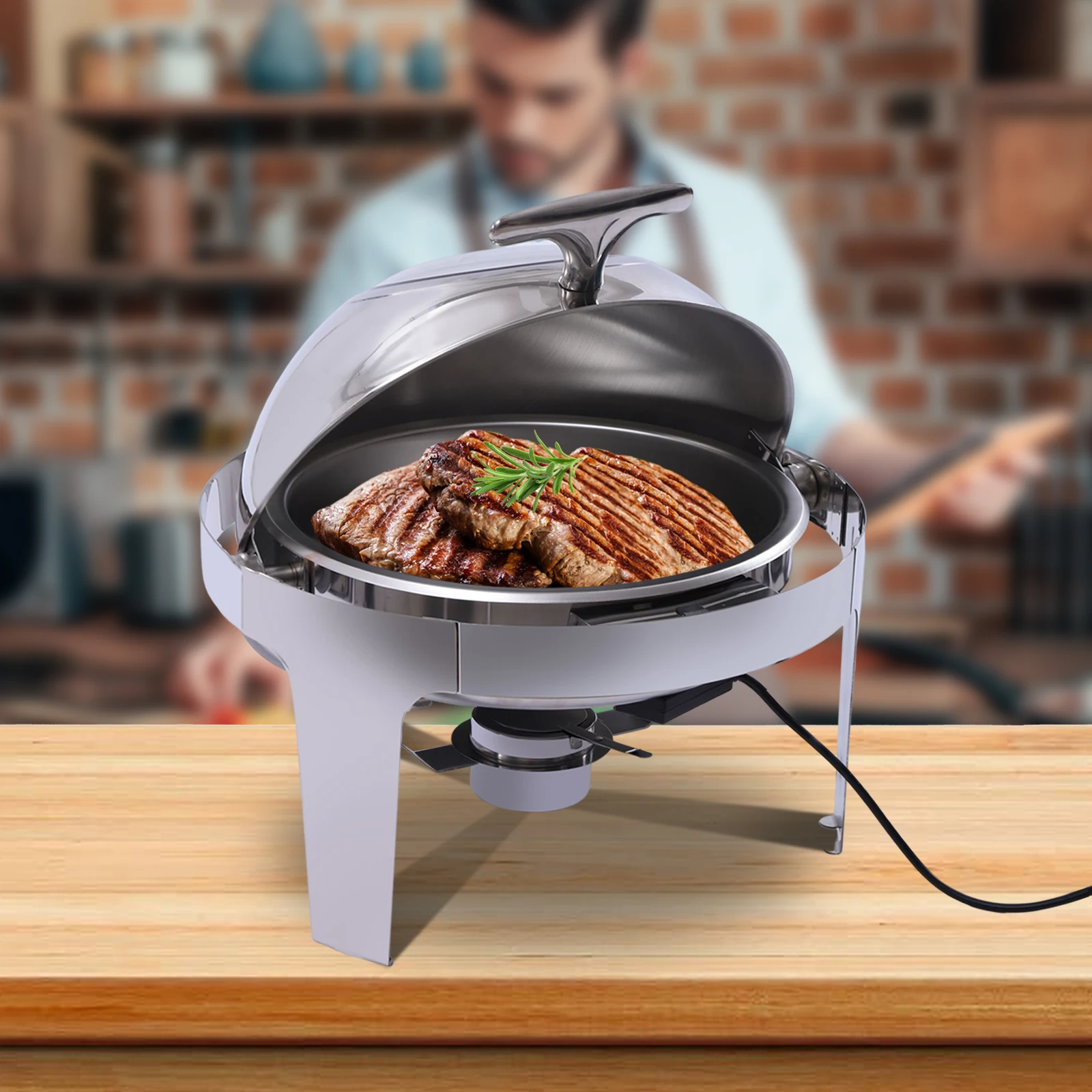 

400W 6L/6.3Qt Roll Top Electric Chafing Dish Stainless Steel Buffet Food Warmer Party 55-85℃