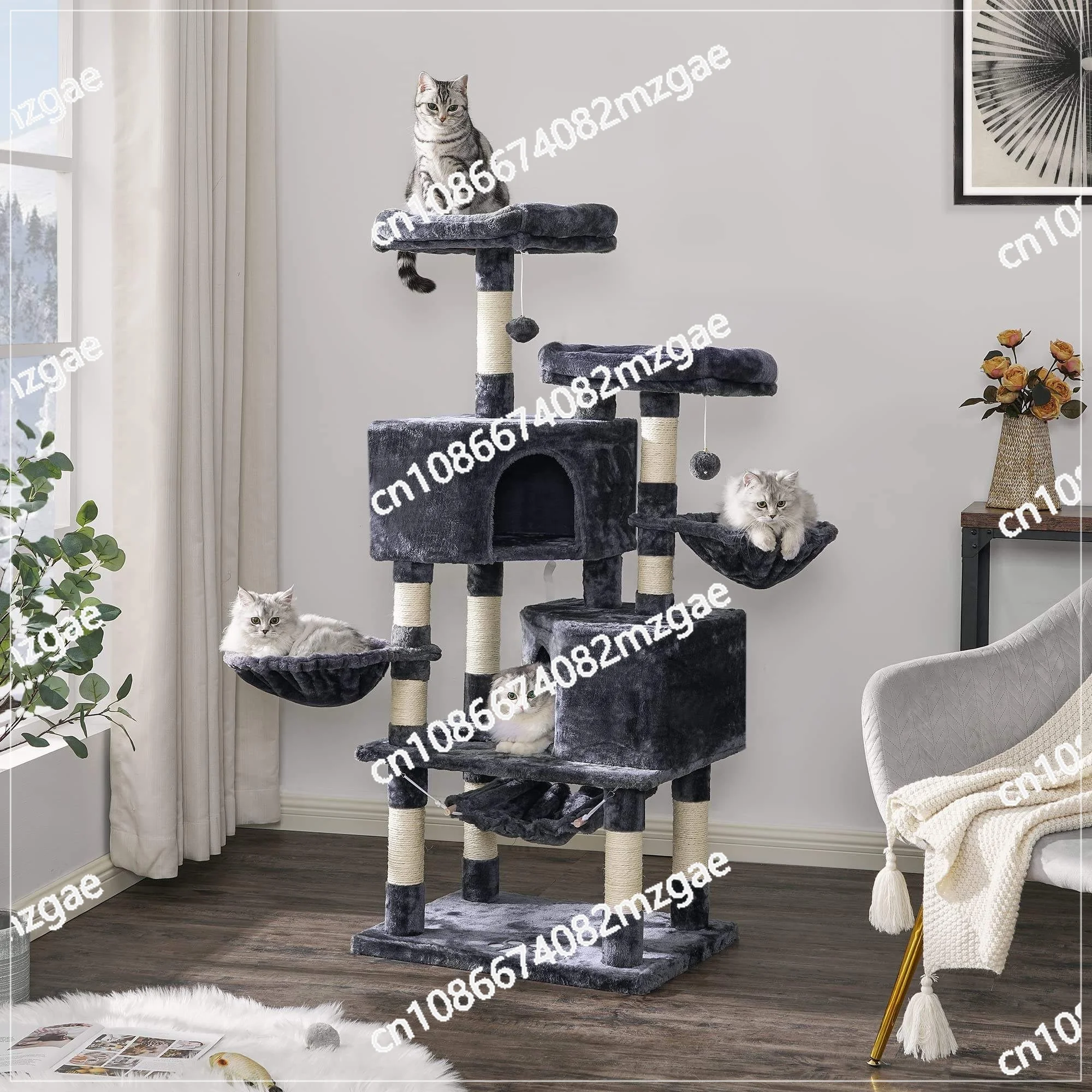 Multi-level Cat Tower Tall Cat Climbing Stand with Plush Perch Toys for Play Rest