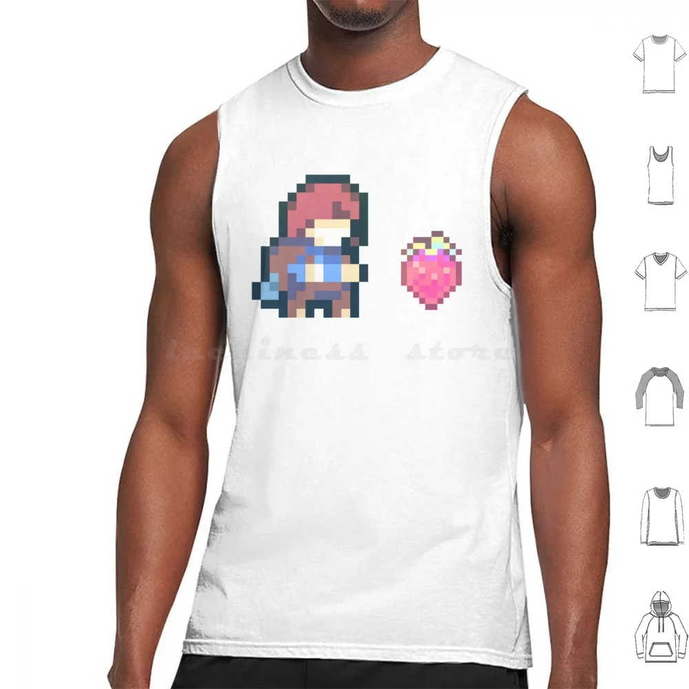 Celeste Madeline con camisetas sin mangas de fresa chaleco sin mangas Celeste Madeline juego videojuego Strawberry Mountain Indie