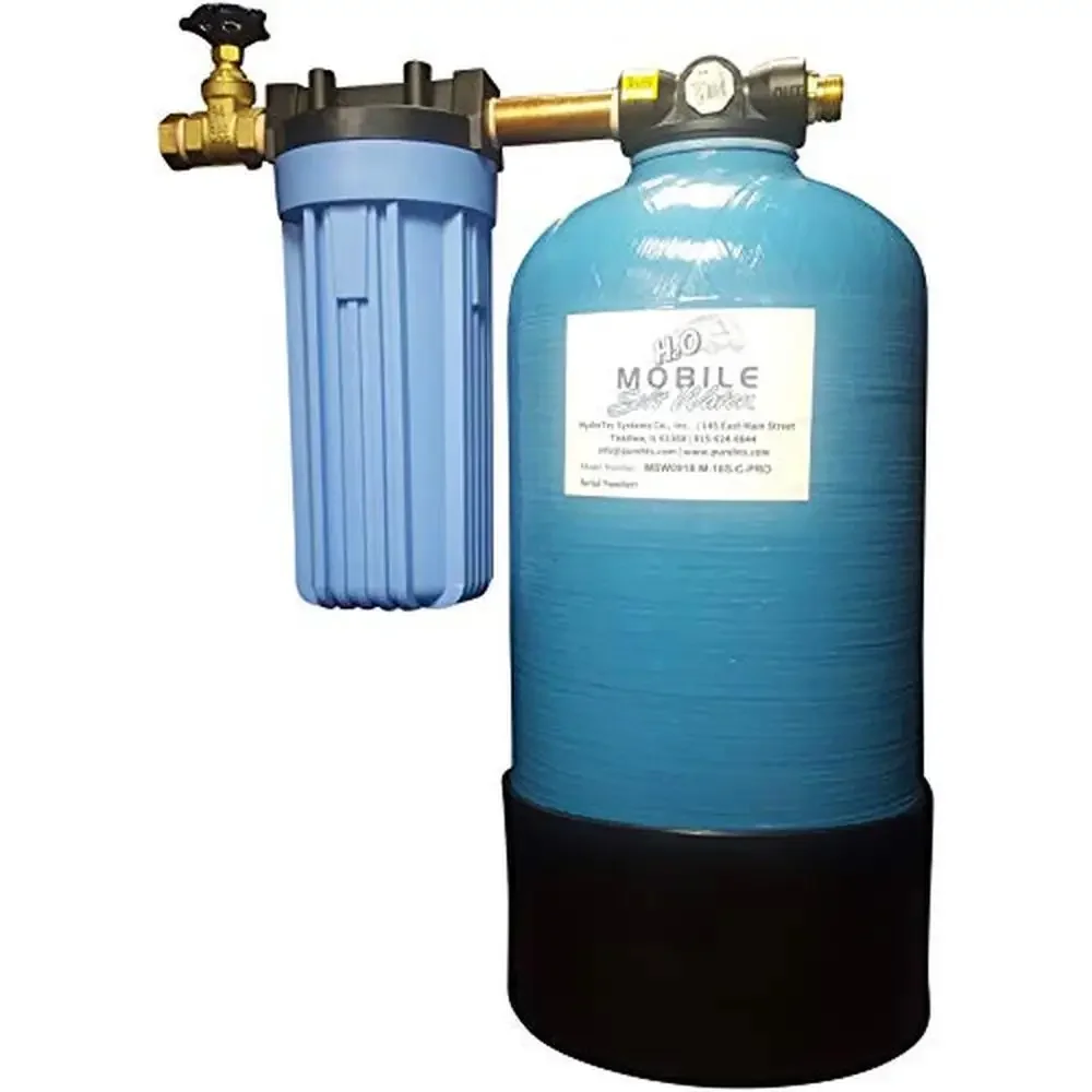 Portable Water Softener with Salt Caddy 16,000gr Total Hardness Removal NSF 61 Brass Fittings RV Use Manual Regeneration