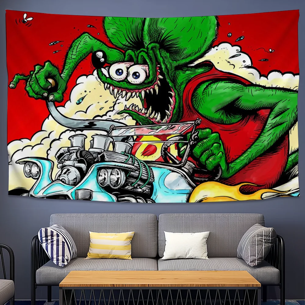 

Cartoon R-Rat Cool F-Fink Tapestry Background Hanging Cloth Bedroom Tapestry Room Decor Aesthetic Tapestry Wall Hanging
