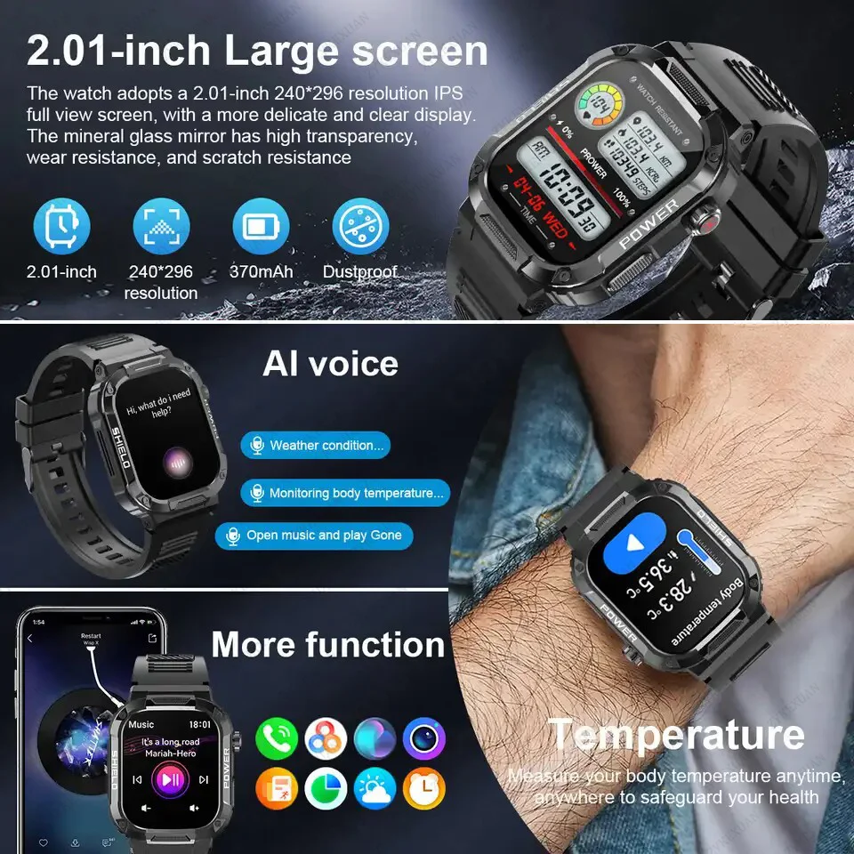 New Smart Watch Men Military Quality Outdoor Waterproof Anti Falling Anti Pressure Sport Fitness Bluetooth Call Smartwatch 2025