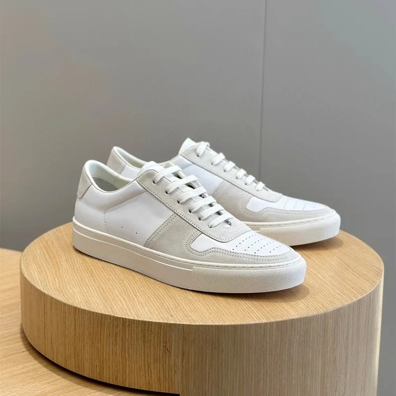 Couple style small white shoes, top layer cowhide flat bottomed casual board shoes training shoes