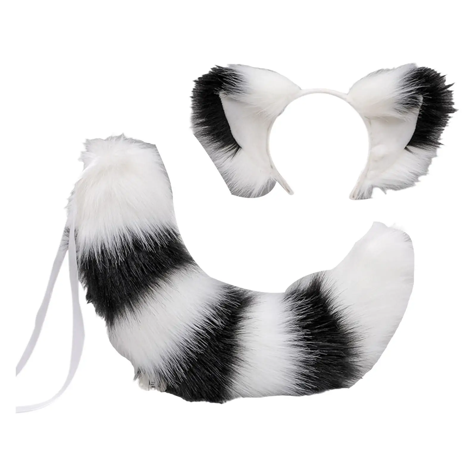 Long Fox Ears Tail Cosplay Halloween Toys Headwear Adults Party Children