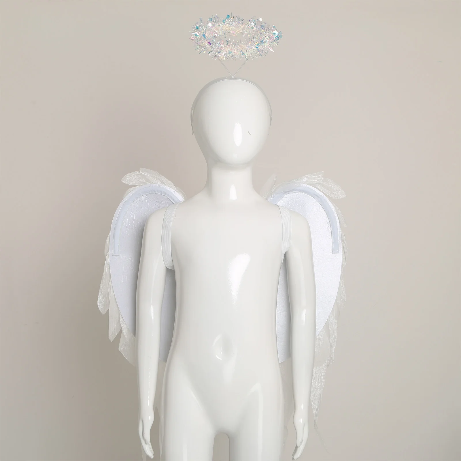 Angel Wings And Shiner Headband Set Realistic Feather Design Halloween Accessories for Masquerade Balls And Photo Shoot Props