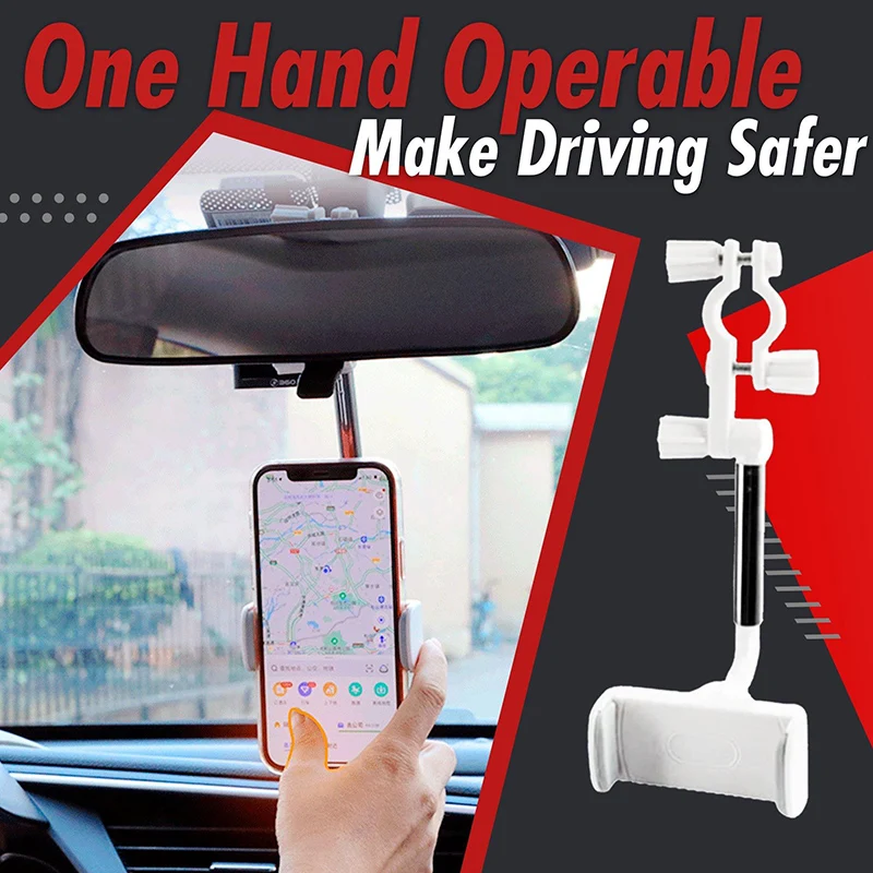 

360 Degree Adjustable Rear View Mirror Phone Holder Universal Smartphone Cradle for Cell Phone