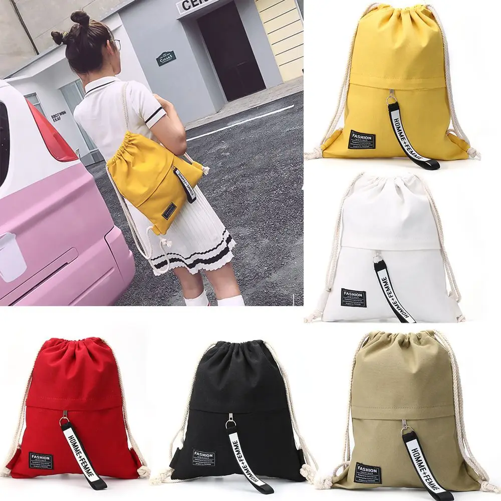 Portable Handbag Travel Pouch Canvas Drawstring Backpack String Knapsack School Back Pack School Gym Drawstring Bag