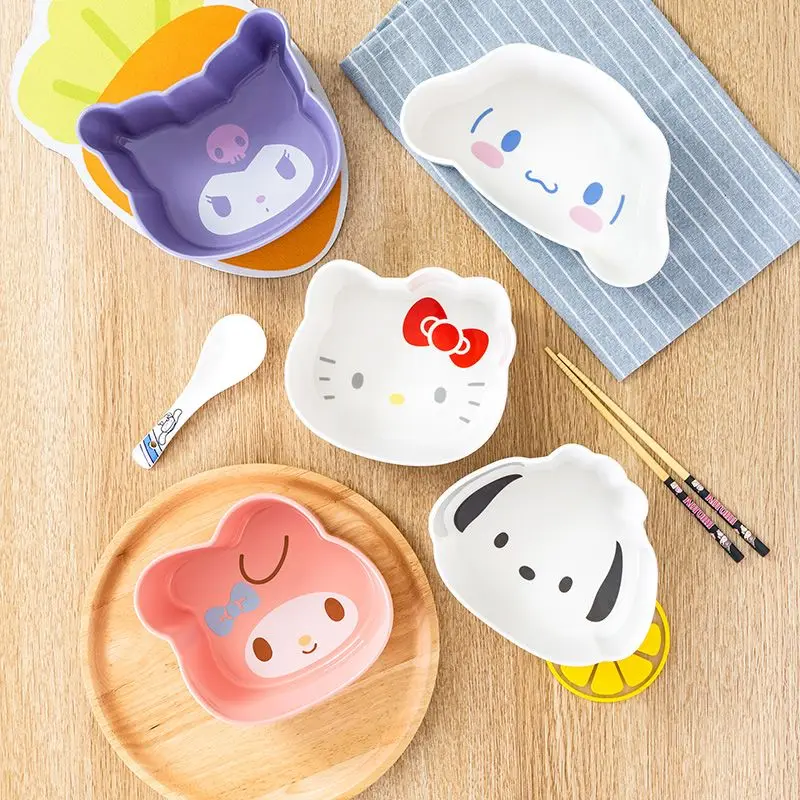 

Anime Cartoon Kawaii Hello Kitty Melody Kuromi Ceramic Salad Good Looks Yogurt Household Use Shape Bowl Can Be Steamed or Baked