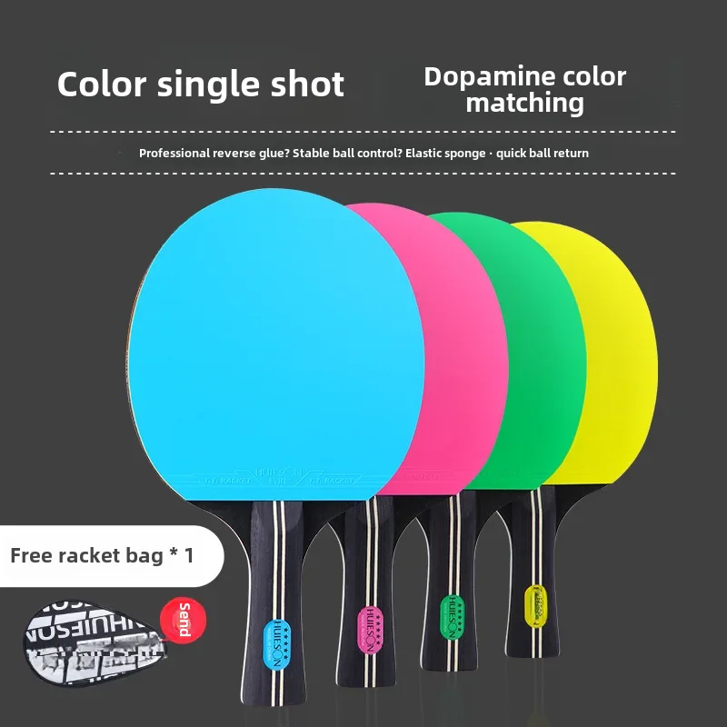 Ping Pong Racket Colorful High Elasticity Single Handle Table Tennis Bat Original Cover Double Side Rubber Newbie Ping Pong Bat